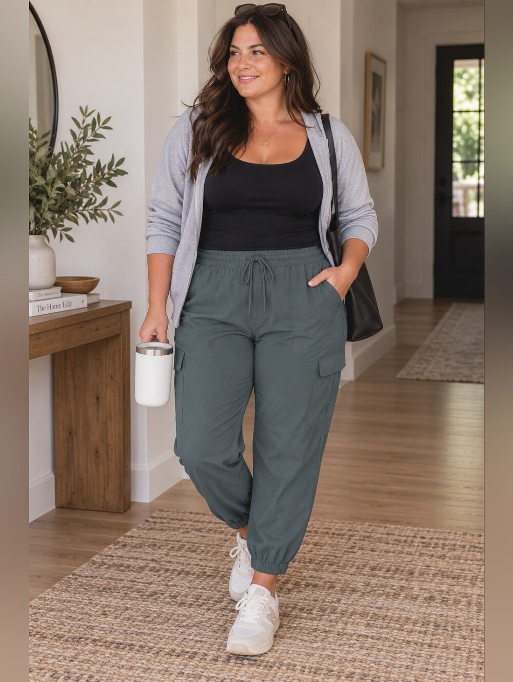 Women’s Cargo Jogger Pants in Muted Blue / Green